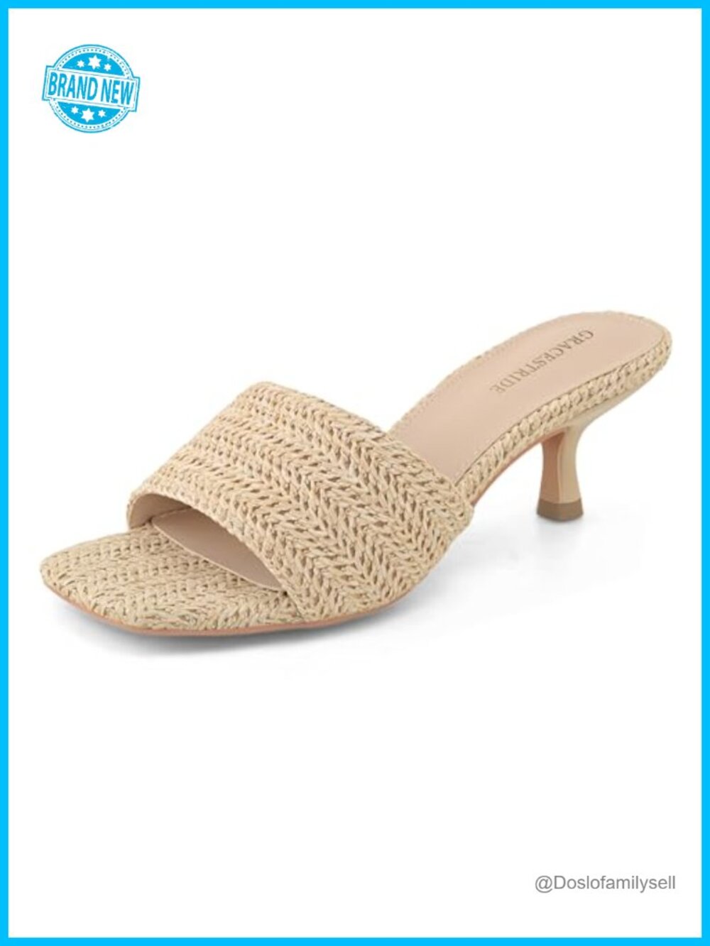 Raffia Kitten Heel Square Toe Mules for Women Summer Dress Sandals